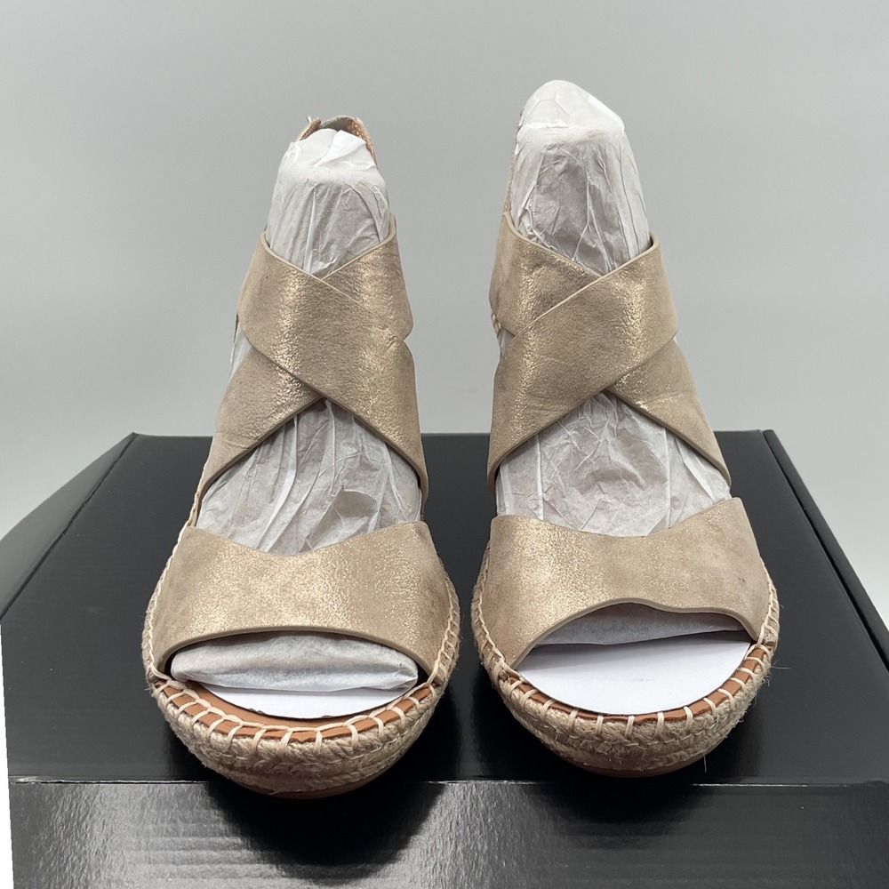 Gentle souls Corinne Wedge Metallic Champagne Leather Espadrille Sandals 9M